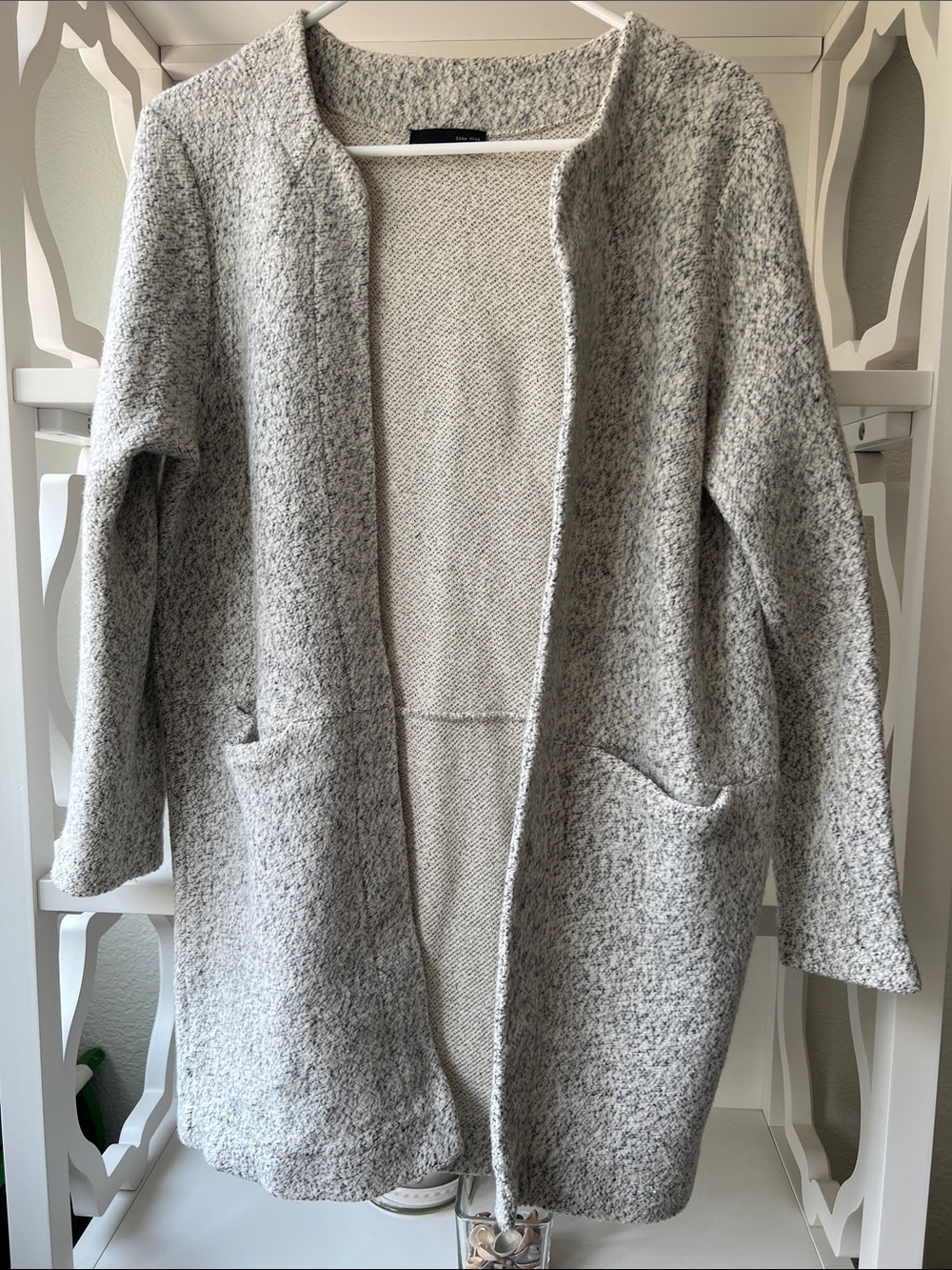 Zara W&B Open Long Gray Marled Cardigan Size S